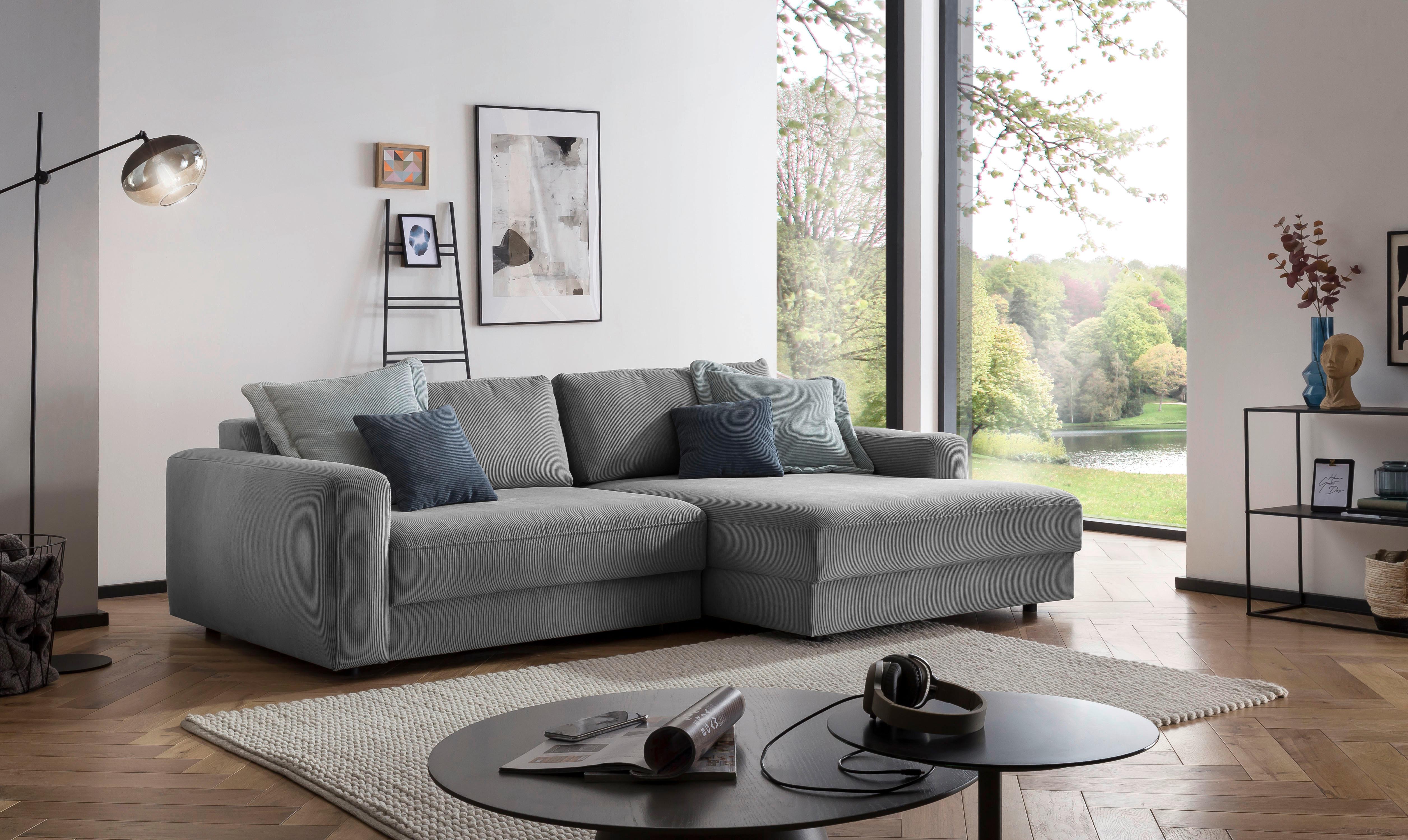 Ecksofa Bourbon - Dunkelgrau/Schwarz, MODERN, Textil (250/176cm) - Trendmanufaktur