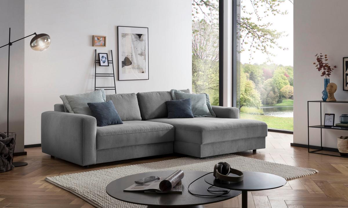 Ecksofa Bourbon - Dunkelgrau/Schwarz, MODERN, Textil (250/176cm) - Trendmanufaktur