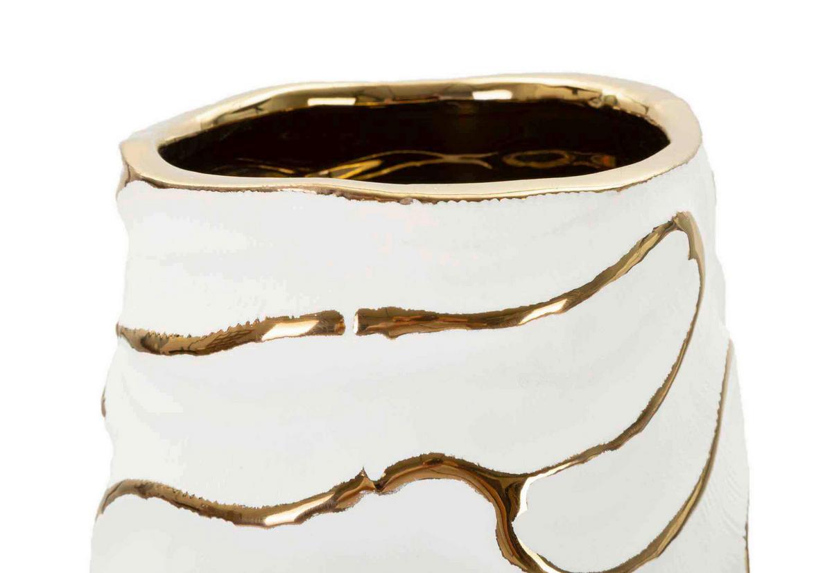 Vase Lia Weiß, Goldfarben B: 14,5cm - Goldfarben/Weiß, Basics, Keramik (14.5/39.5/14.5cm)