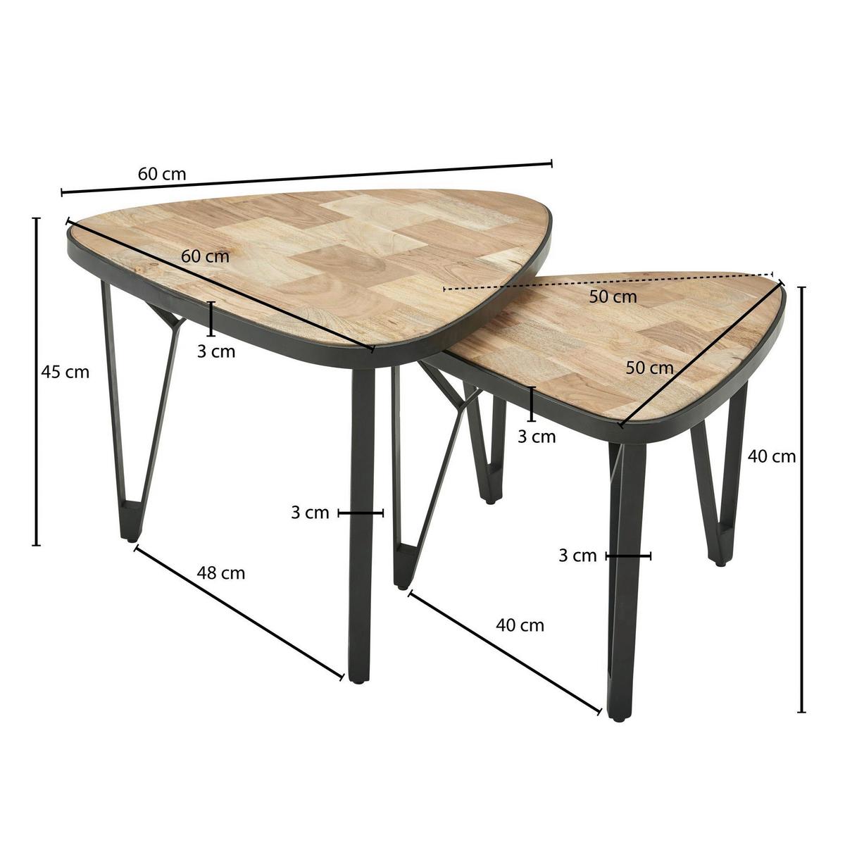 Sada konferenčných stolíkov hneďá - hnedá/čierna, Modern, kov/drevo (60/60/45cm) - MID.YOU