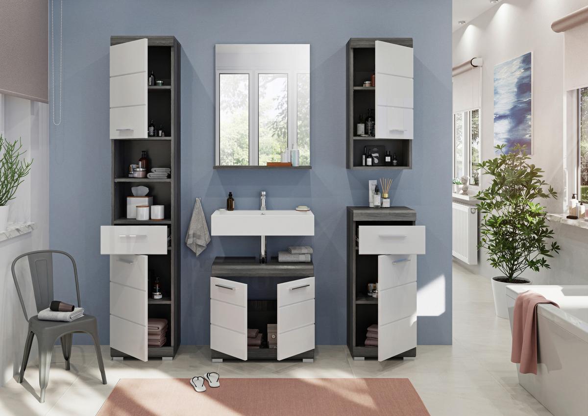 Badezimmer Scout - Weiß Hochglanz/Anthrazit, MODERN, Holzwerkstoff (134cm) - MID.YOU