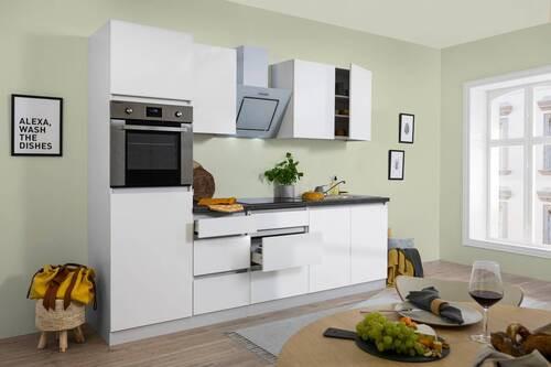Küchenzeile Premium mit Geräten 270 cm Weiß Modern - Weiß/Braun, MODERN, Holzwerkstoff (270cm) - Respekta