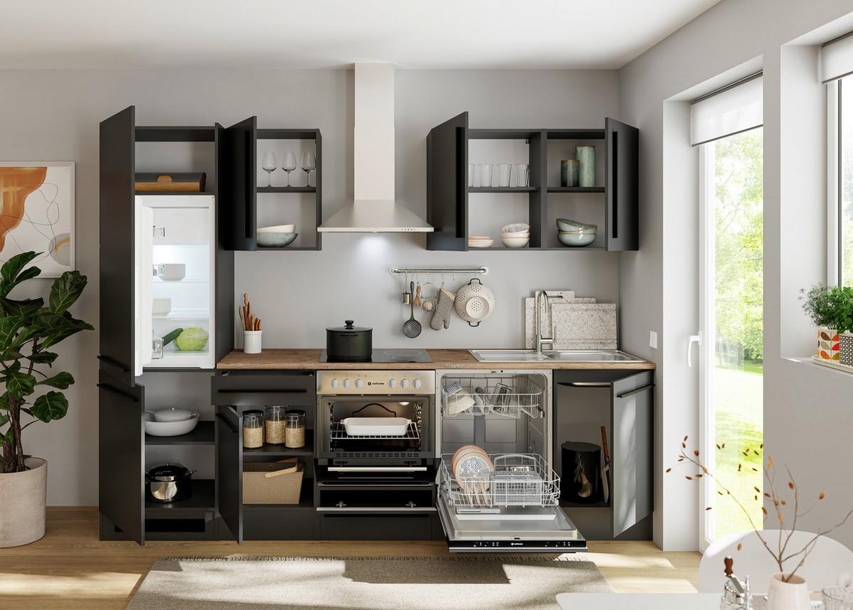 Küchenblock Jazz 8 280 Schwarz B: 280 cm - Eichefarben/Anthrazit, LIFESTYLE, Holzwerkstoff (280cm) - P & B