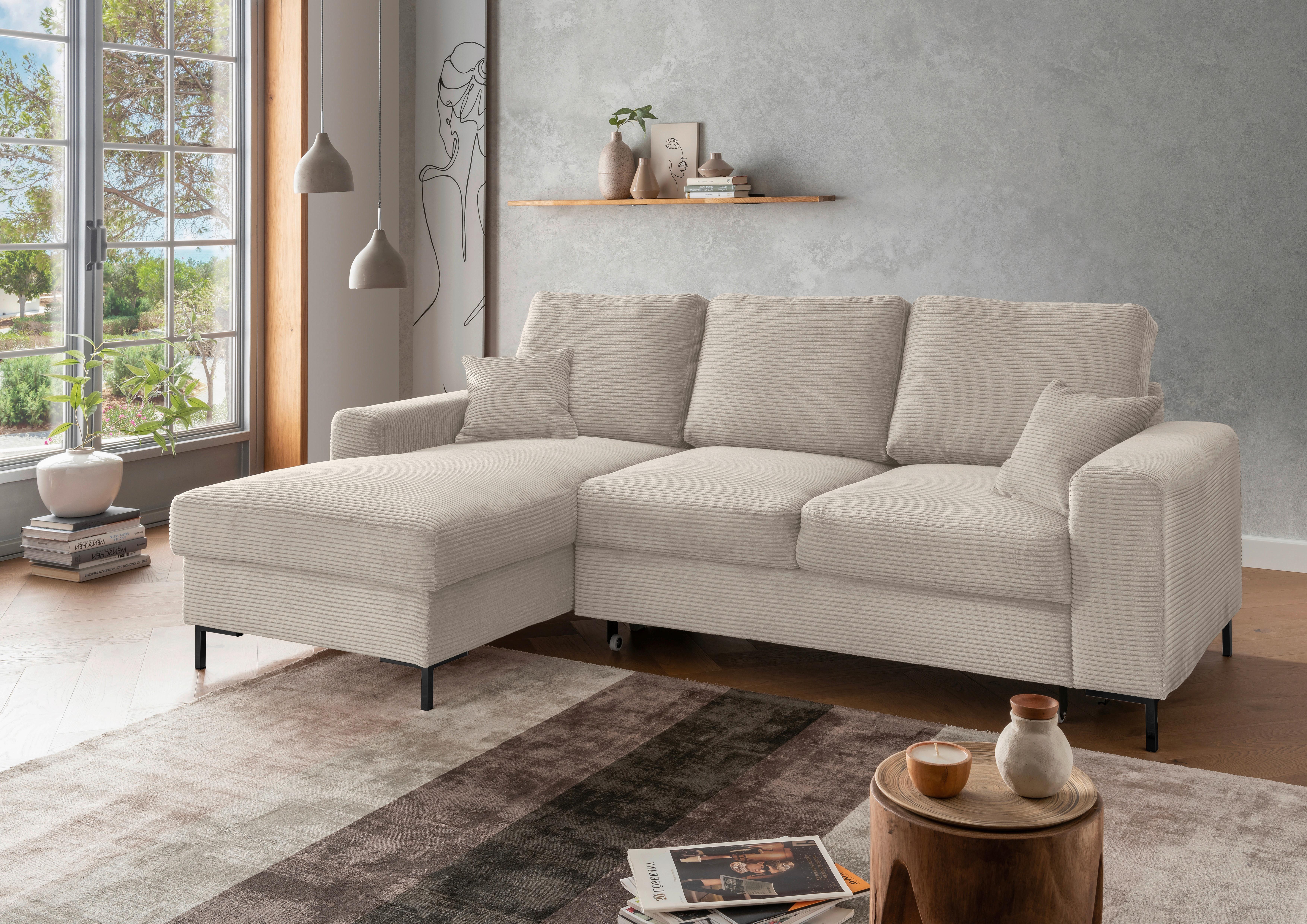 Eckschlafsofa Zona, Beige S: 143x237 Cm - Beige/Schwarz, KONVENTIONELL, Textil (143/237cm) - Livetastic