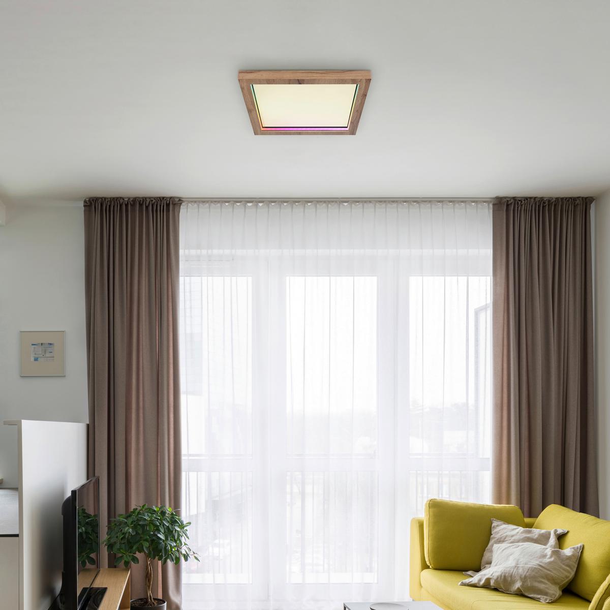 LED-Deckenleuchte 41374-24 - Dunkelbraun/Opal, Natur, Holzwerkstoff/Kunststoff (40/40/6,5cm) - Globo