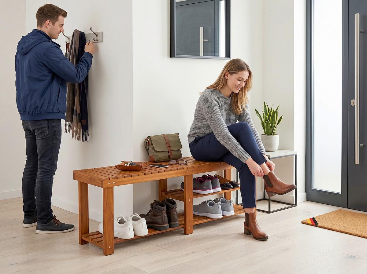 Sitzbank mit Schuhablage 2 in 1 - Akaziefarben, Basics, Holz (70/33/46cm) - Prestige Home