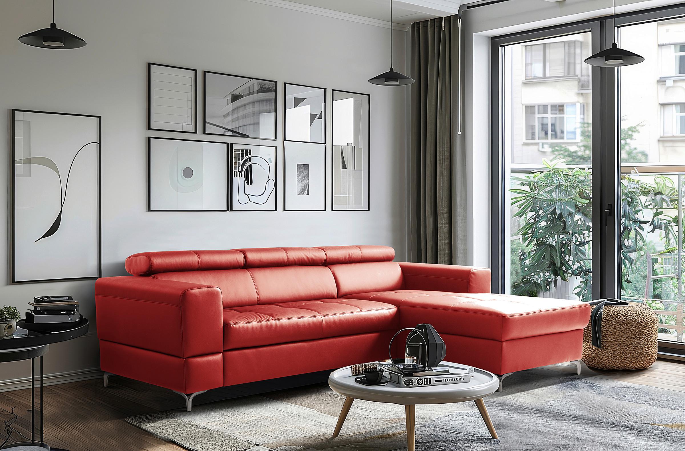 Ecksofa Torino Teilleder Rot 247x173 - Rot/Schwarz, Design, Leder/Textil (247/173cm) - Livetastic