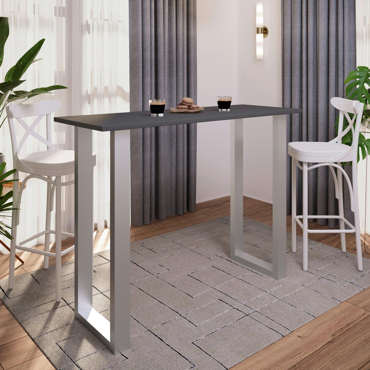 Bartisch Xona B 140x50 - Anthrazit/Silberfarben, KONVENTIONELL, Holzwerkstoff/Metall (140/50/102cm)