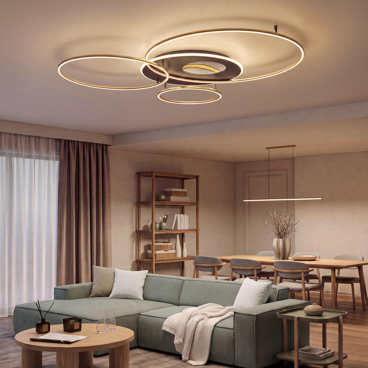 STROPNÉ LED SVIETIDLO BEFER - zlatá/opálová, Modern, kov/plast (126,4/105,3/13cm) - Mömax