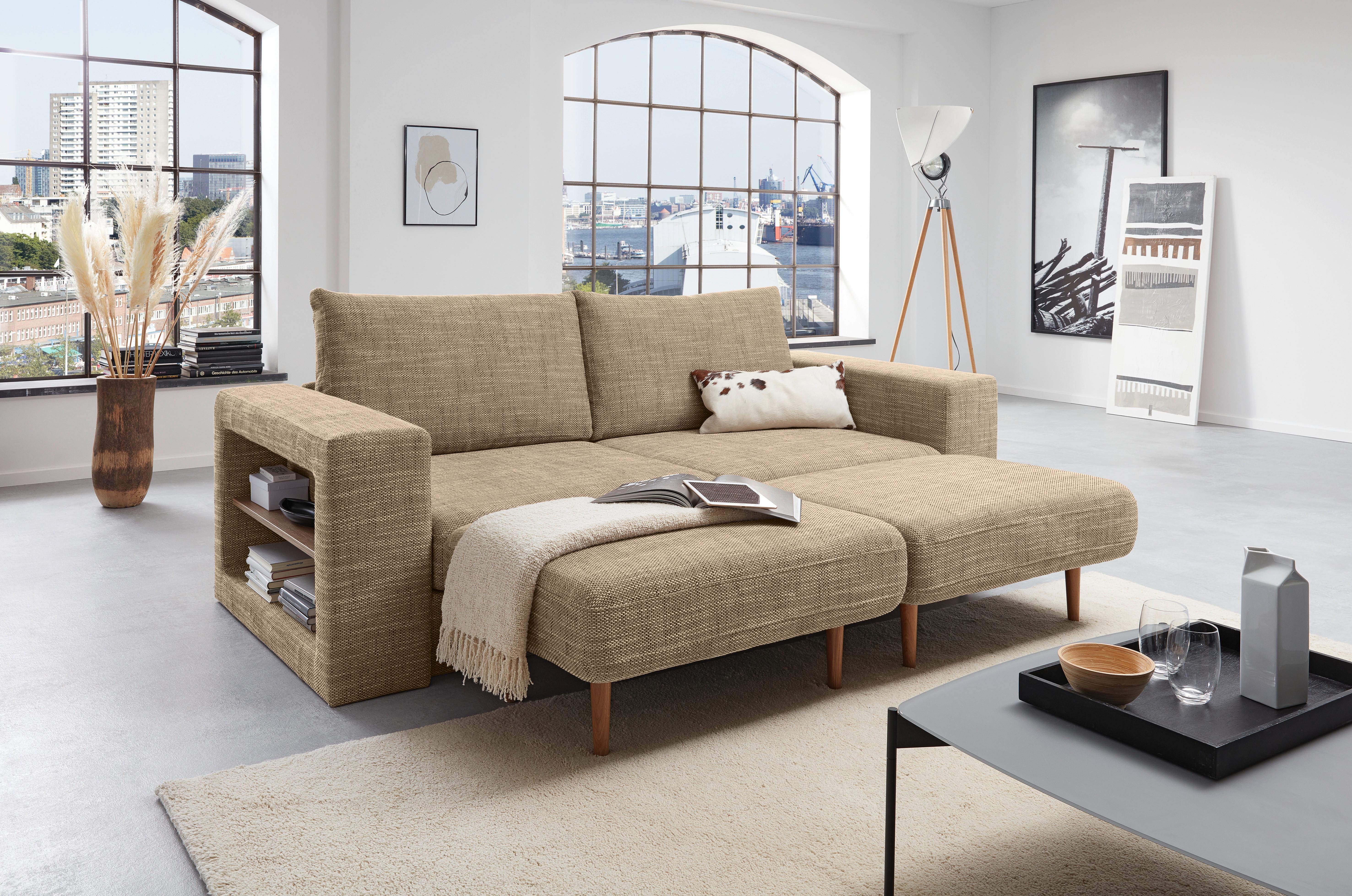 3-sitzer-sofa Looks Mit Hocker In Braun + Beige - Eichefarben/Beige, Design, Textil (212/96/107cm) - LOOKS by W.Joop