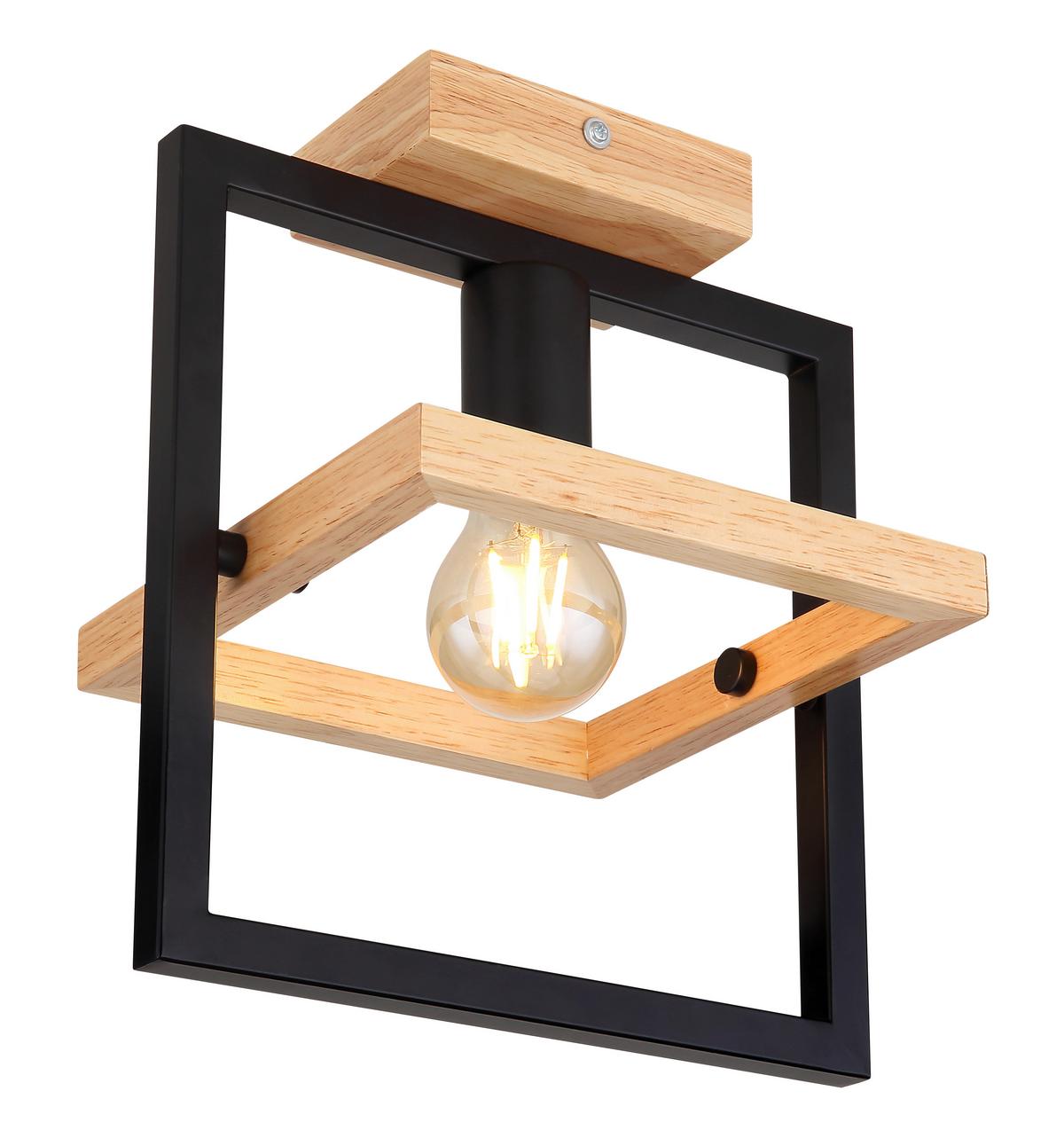 Deckenleuchte L: 25 cm 1-Flammig drehbar mit Holz - Dunkelbraun/Schwarz, Natur, Holz/Metall (25/19,8/28cm) - Globo