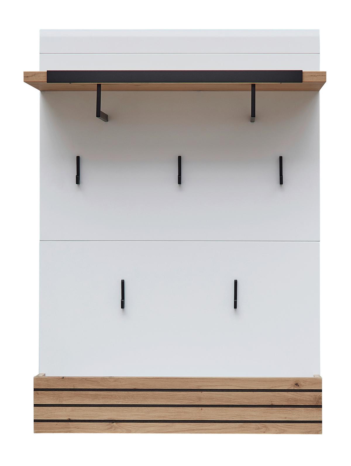 Garderobenpaneel Fresno Weiß/Eiche Artisan, B: 80 cm - Schwarz/Weiß, Design, Holzwerkstoff (80/114/33cm) - Livetastic