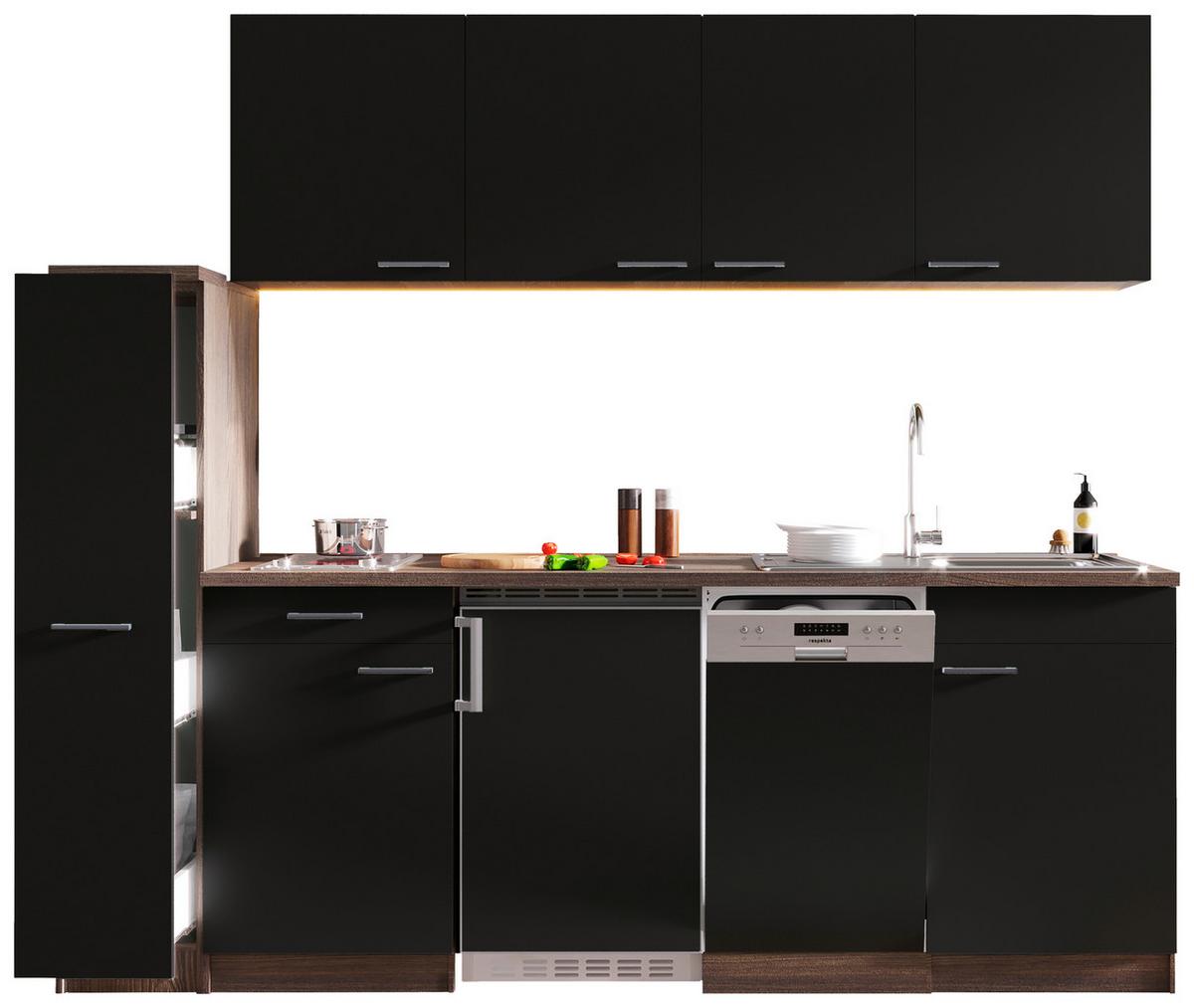 Küchenblock Oliver Singleküche 225 cm - Eichefarben/Schwarz, Basics, Holzwerkstoff (225cm) - Respekta
