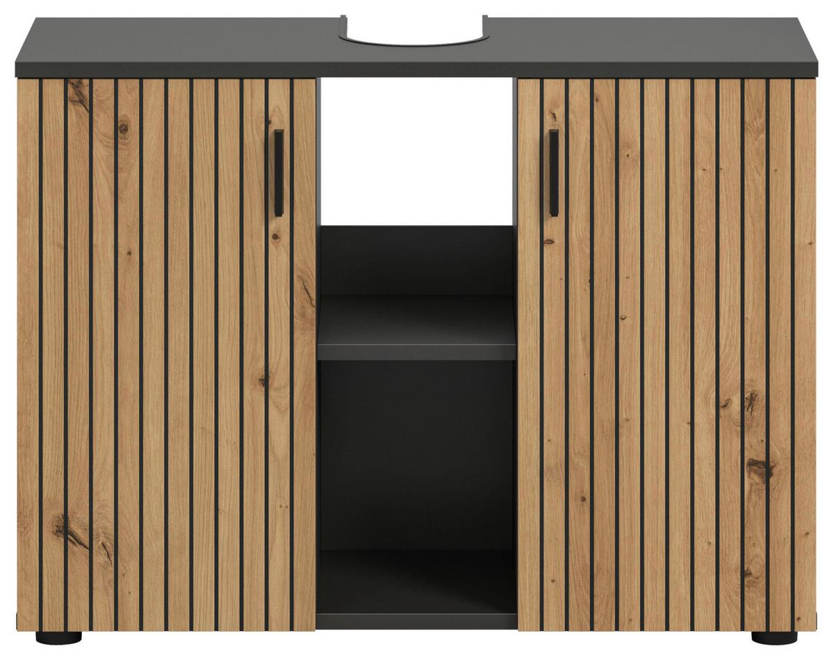 Waschbeckenunterschrank Mone Eiche Dekor B: 80cm - Schwarz/Eiche Artisan, Basics, Holzwerkstoff (80/59/30cm) - MID.YOU