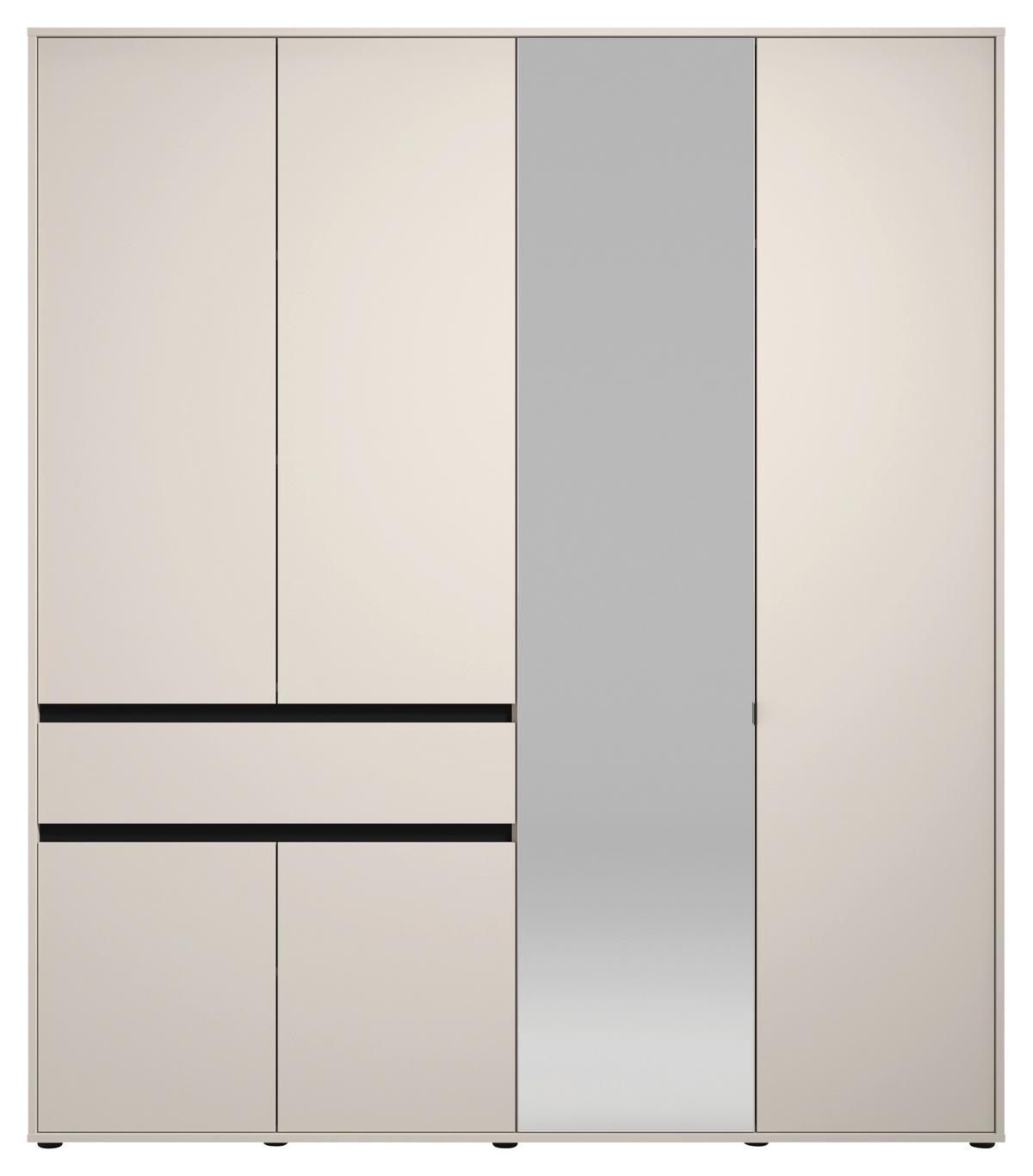 Nyílóajtós Szekrény Corbett 182,5/210cm - kasmírszínű/fekete, Basics, faalapú anyag/üveg (182,5/210.5/54cm)