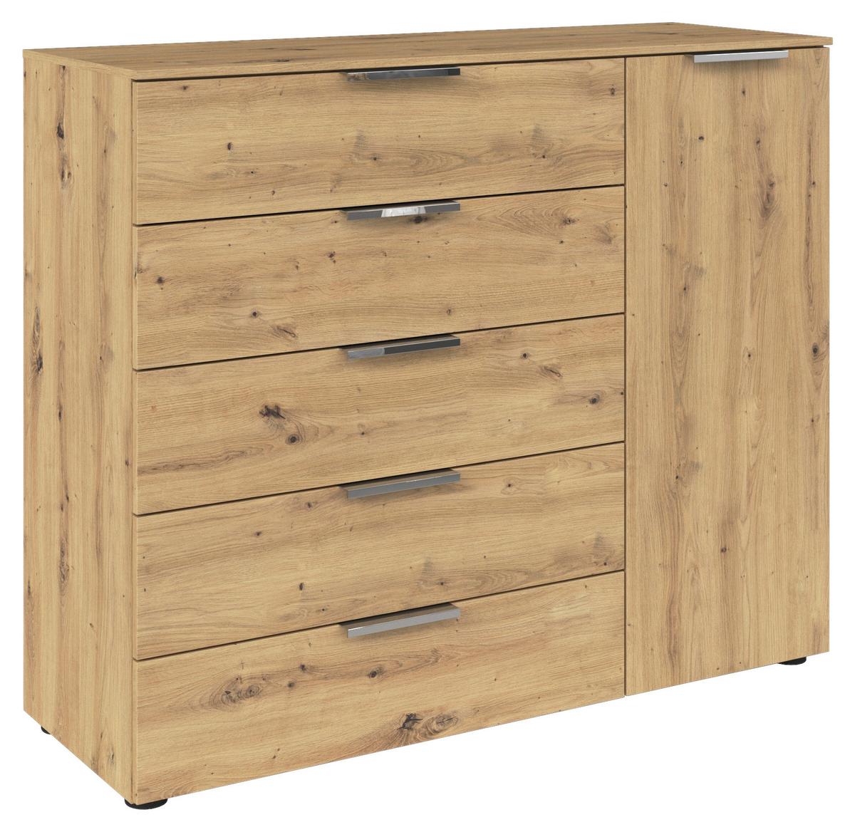 Kommode Flipp Eiche/chromfarben B: 120 Cm - Chromfarben/Schwarz, MODERN, Holzwerkstoff (120/100/42cm) - Rauch Möbel