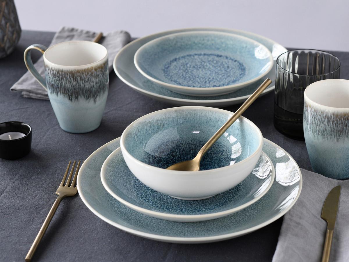Kombiservice Caldera Hellblau, Weiß 8--Teilig - Weiß/Hellblau, Basics, Keramik - Creatable