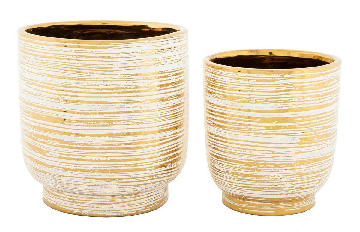 Vase Holder Melody Set 2 Pcs Weiß, Goldfarben B: 23 Cm - Goldfarben/Weiß, Basics, Keramik (23/24/23cm)