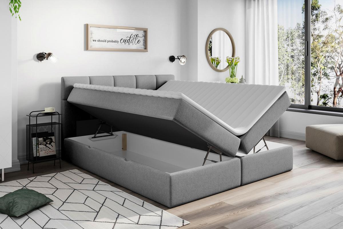 Boxspringbett mit Topper Mit Bettkasten 160x200cm Lorie - Dunkelgrau/Grau, LIFESTYLE, Holz/Holzwerkstoff (160/200cm) - Livetastic