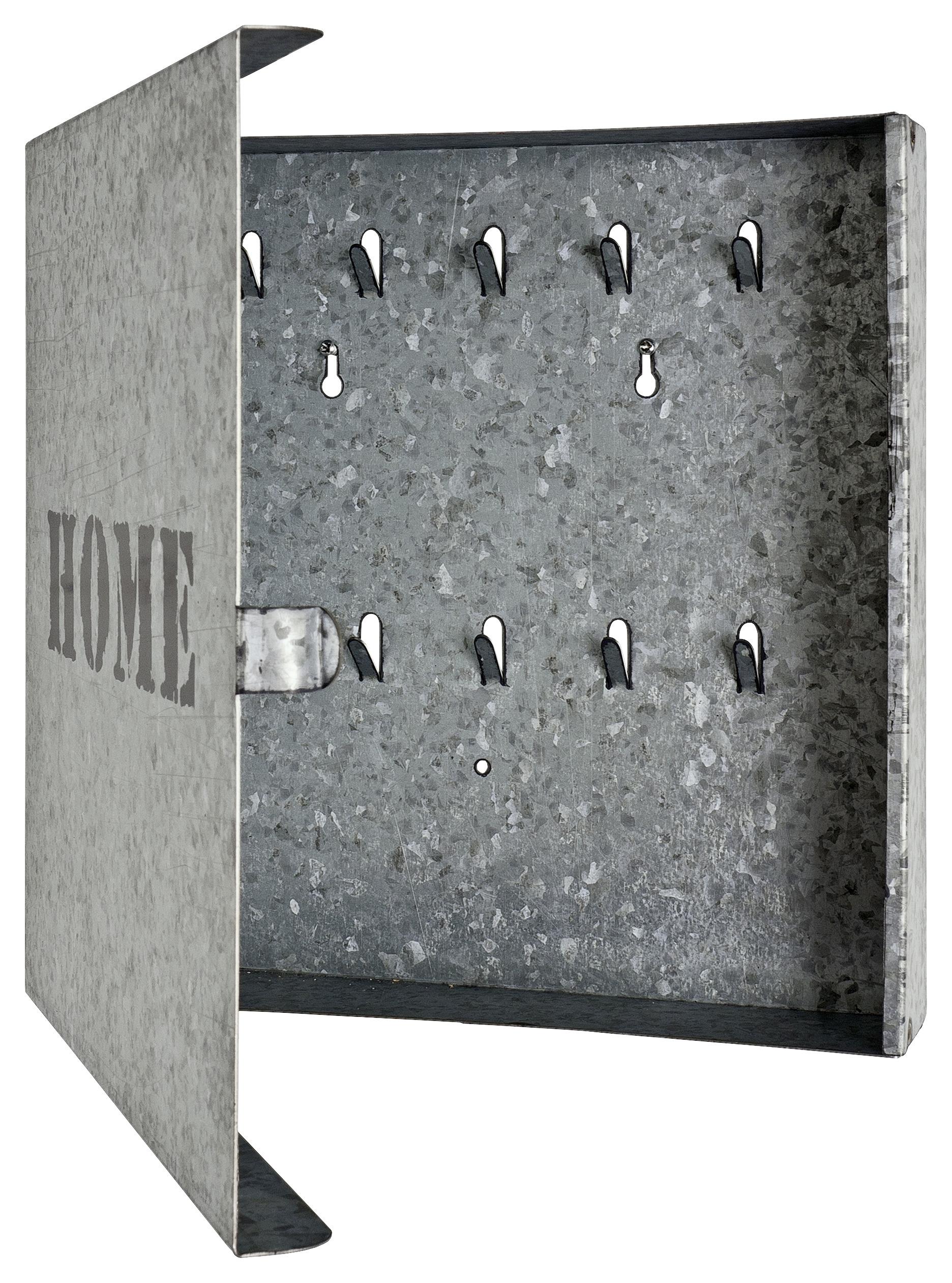 Schlüsselkasten 10 Haken Grau BxH: 25x25 cm - Zinkfarben, Basics, Metall (25/25/5cm) - Homeline