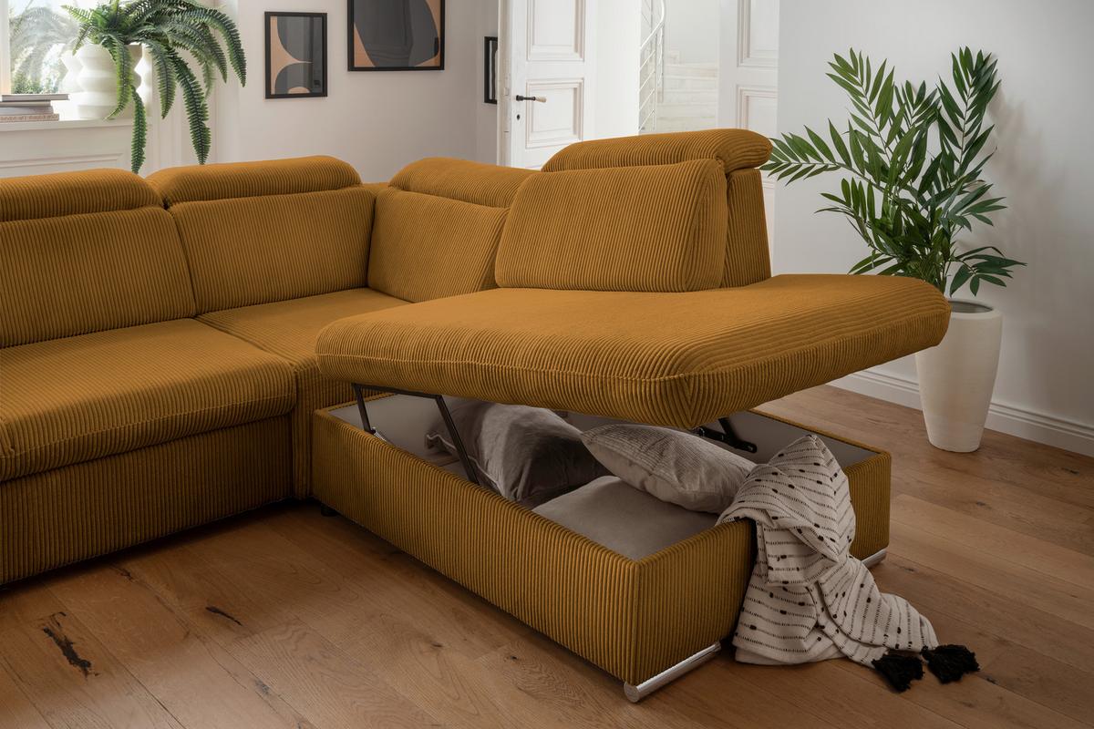 Ecksofa Vasto Goldfarben S: 283x228 cm - Chromfarben/Goldfarben, Design, Textil (283/228cm) - Livetastic