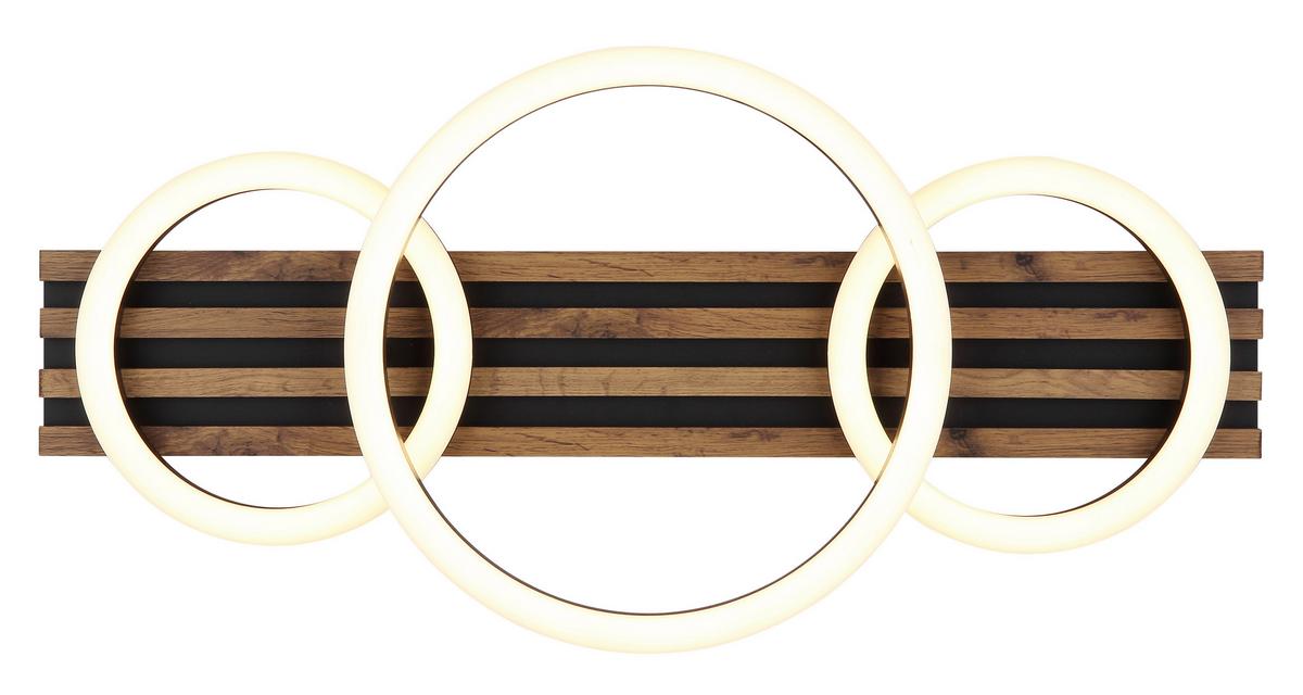 LED-Deckenleuchte Tisha D:30cm Schwarz Weiß Dunkelbraun - Dunkelbraun/Schwarz, Natur, Holzwerkstoff/Kunststoff (30/9,5cm) - Globo