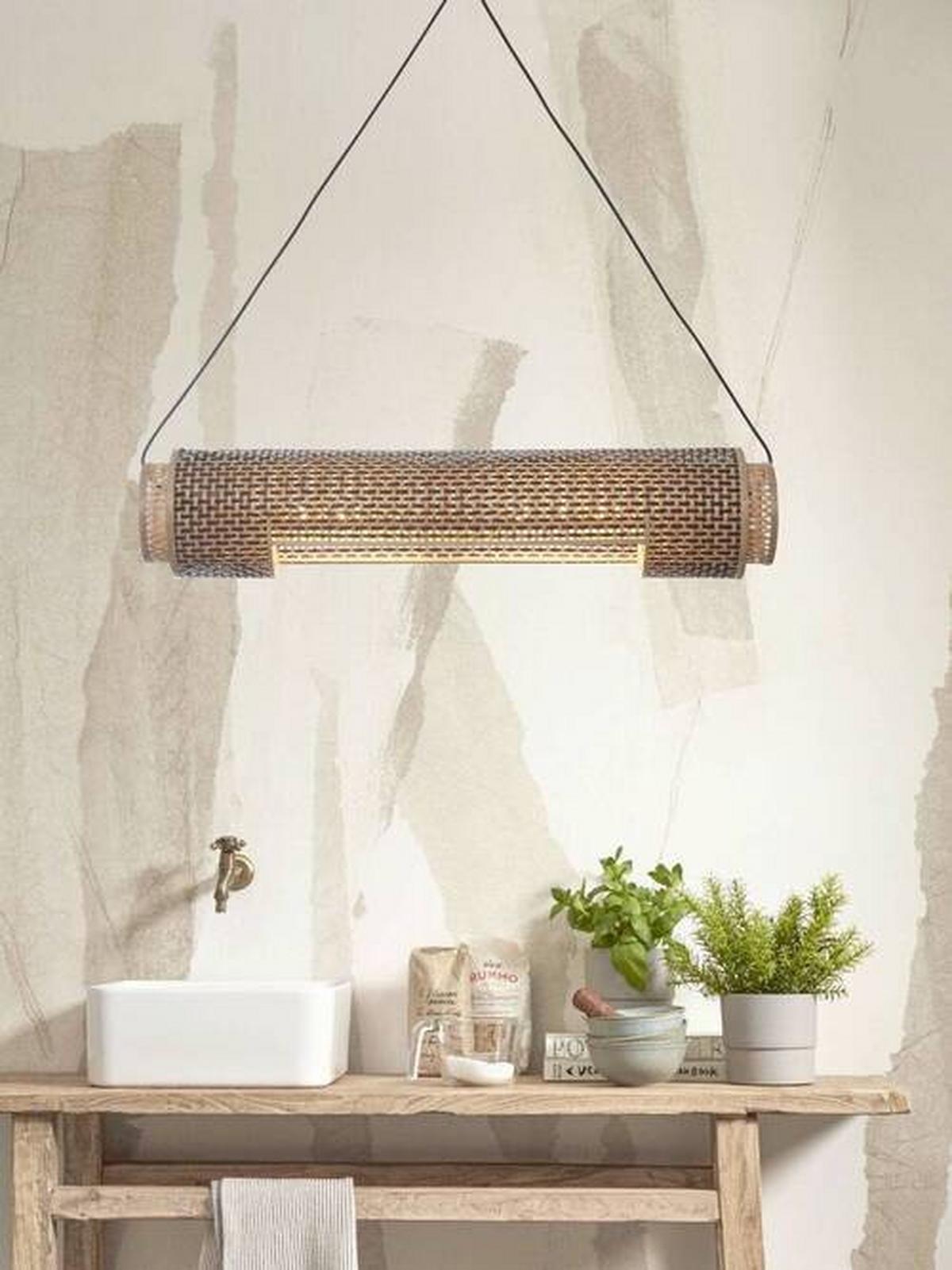 Hängeleuchte Bhutan/H85/Bn - Schwarz/Naturfarben, Trend, Holz (15/15/85cm) - Good & Mojo