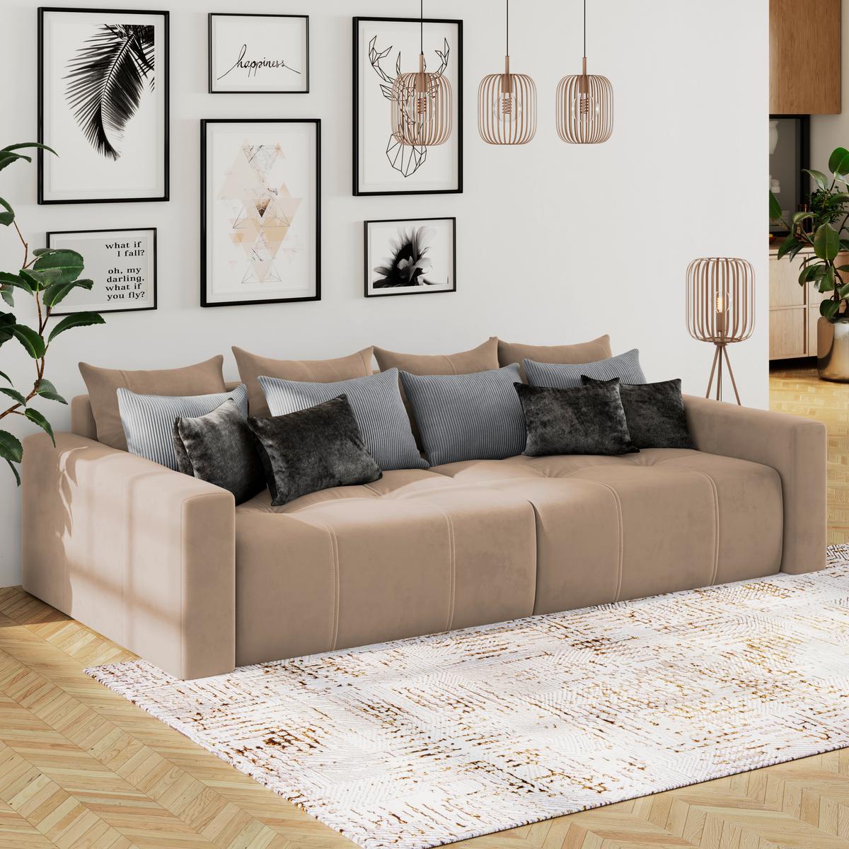 Big Sofa Mit Schlaffunktion Hanna B: 280 Cm Taupe - Taupe/Schwarz, MODERN, Textil (280/87/145cm)