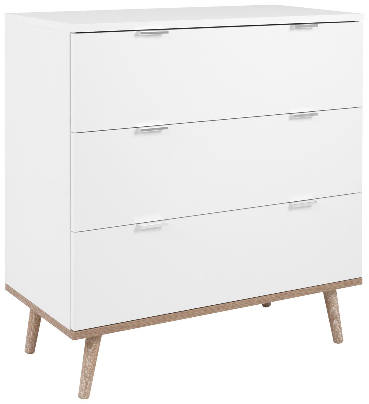 Kommode B 80 cm Göteborg, Weiß/Eiche Dekor - Weiß/Sonoma Eiche, KONVENTIONELL, Holzwerkstoff (80/86,5/40cm) - MID.YOU