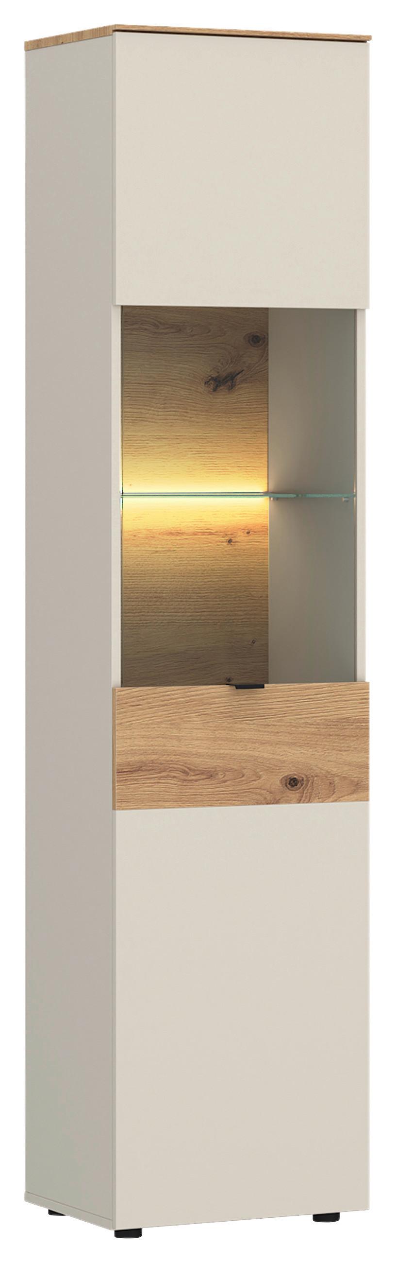 Vitrine Viona Kaschmir/Eiche Artisan B: 45cm - Kaschmir/Eiche Artisan, Basics, Glas/Holzwerkstoff (45/195/40cm)