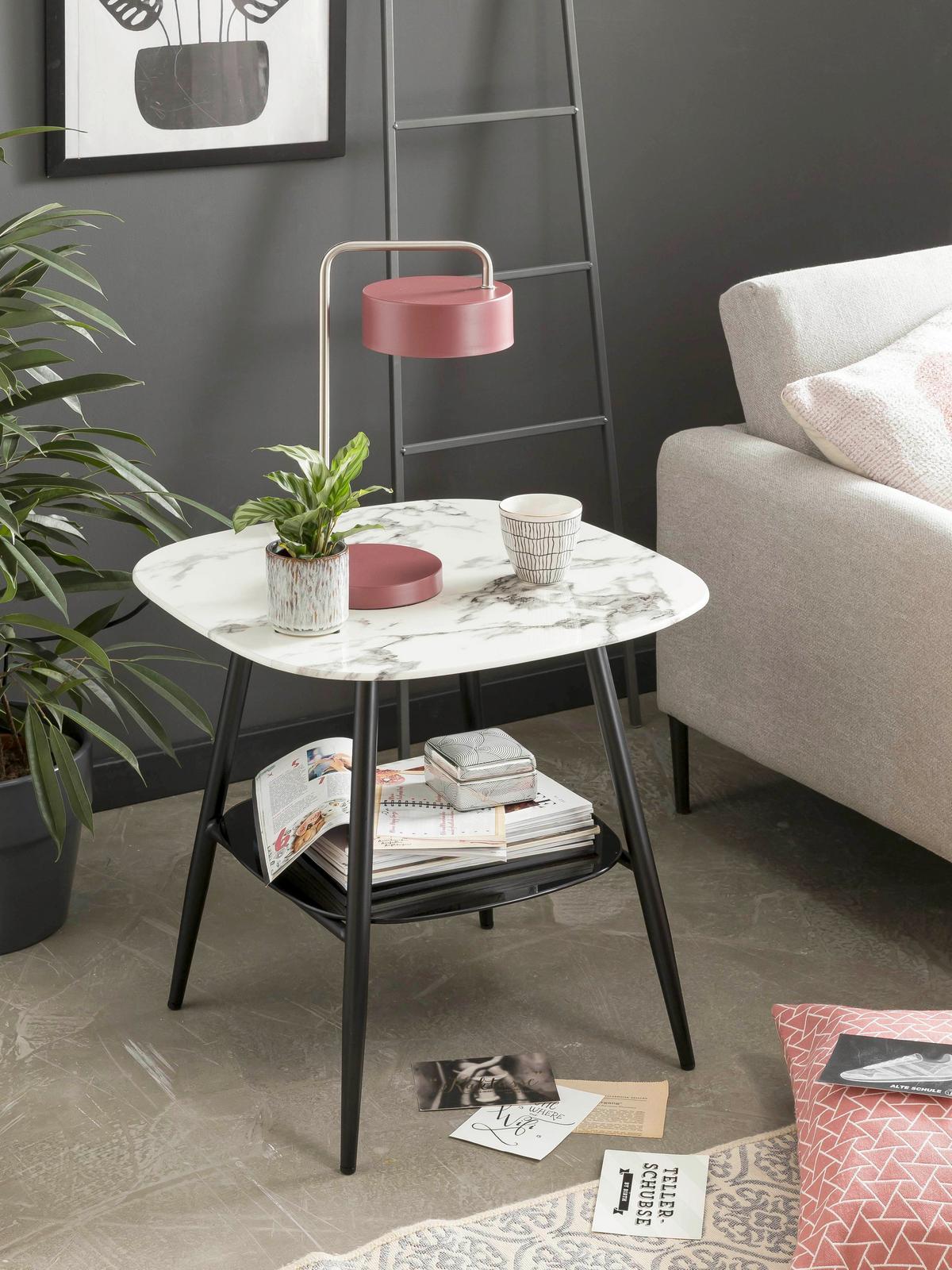 Couchtisch Schwarz/weiß B: 55 Cm - Schwarz/Weiß, Design, Glas/Metall (55/55/55cm) - Livetastic