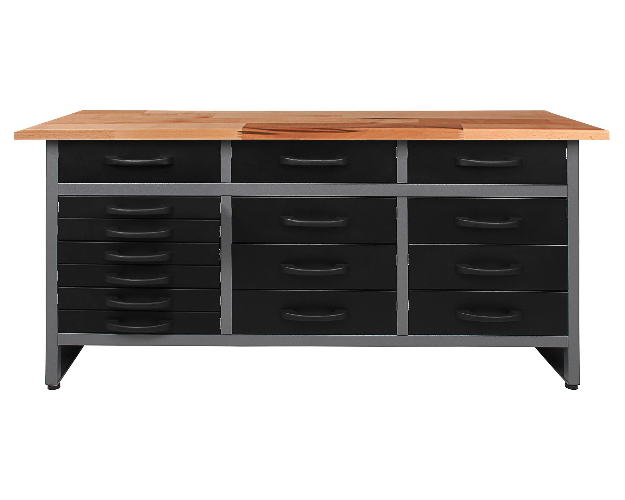 Werkbank Konny Echtholz/Stahl Anthrazit/Grau/Buche B: 160 cm - Anthrazit/Grau, Basics, Holz/Metall (160/85/60cm)