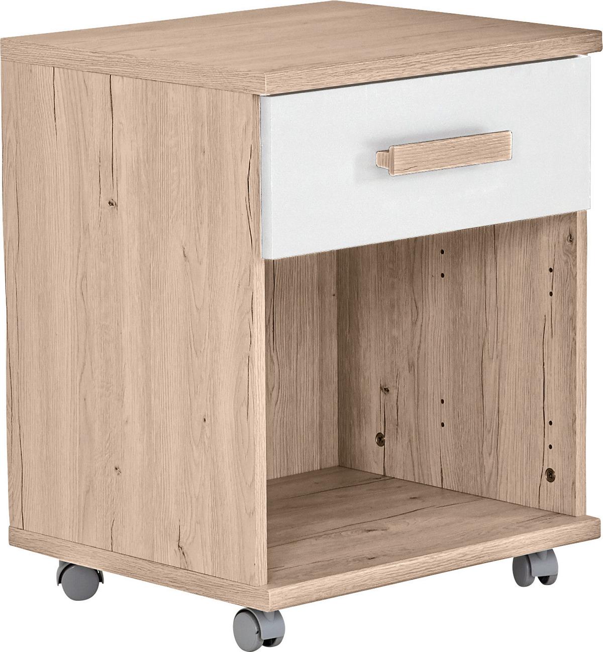 Kontajner na kolieskach CARIBA 4 kolieska - biela/farba duba, Design, kompozitné drevo/plast (46/58/40cm) - MID.YOU
