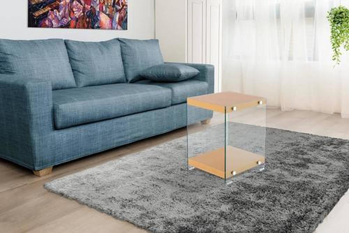 Beistelltisch mit Ablage Elementary Goldfarben - Klar/Goldfarben, Basics, Glas/Holzwerkstoff (35/35/45cm) - Kayoom