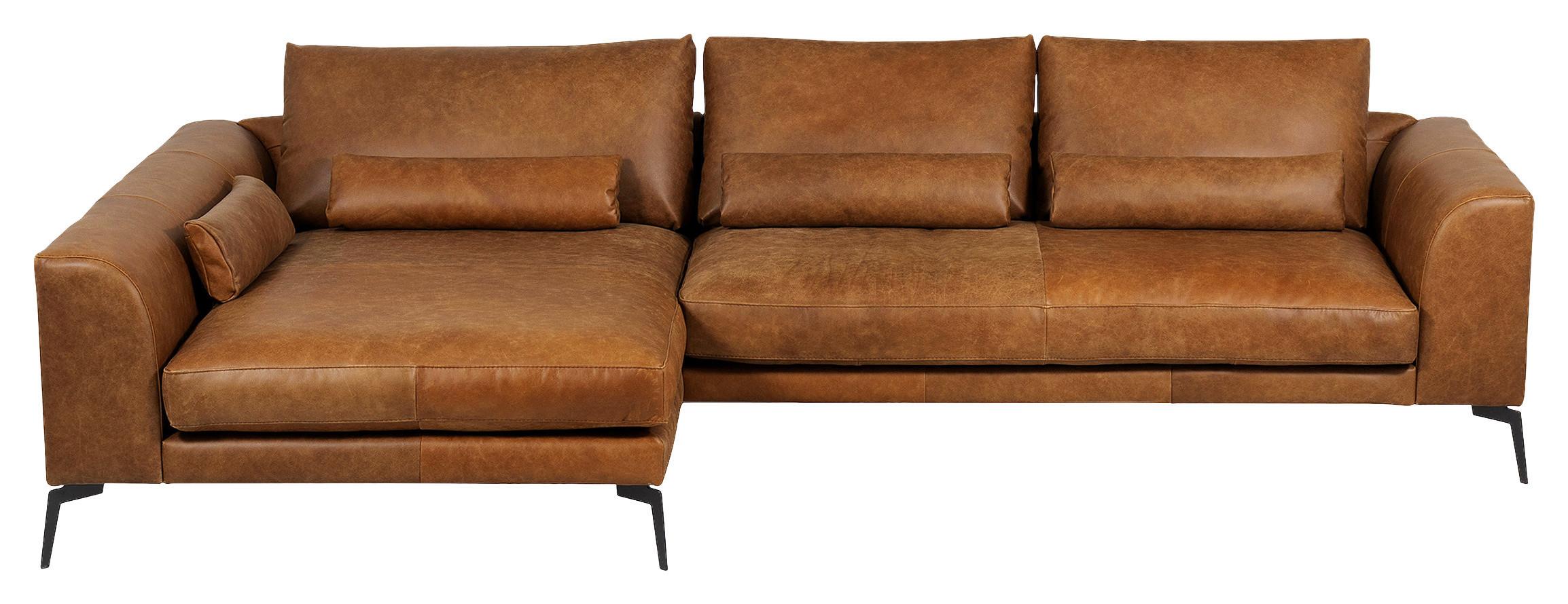 Ecksofa Berlin Cognac S: 172 cm - Cognac/Schwarz, Design, Leder (172/313cm) - Livetastic