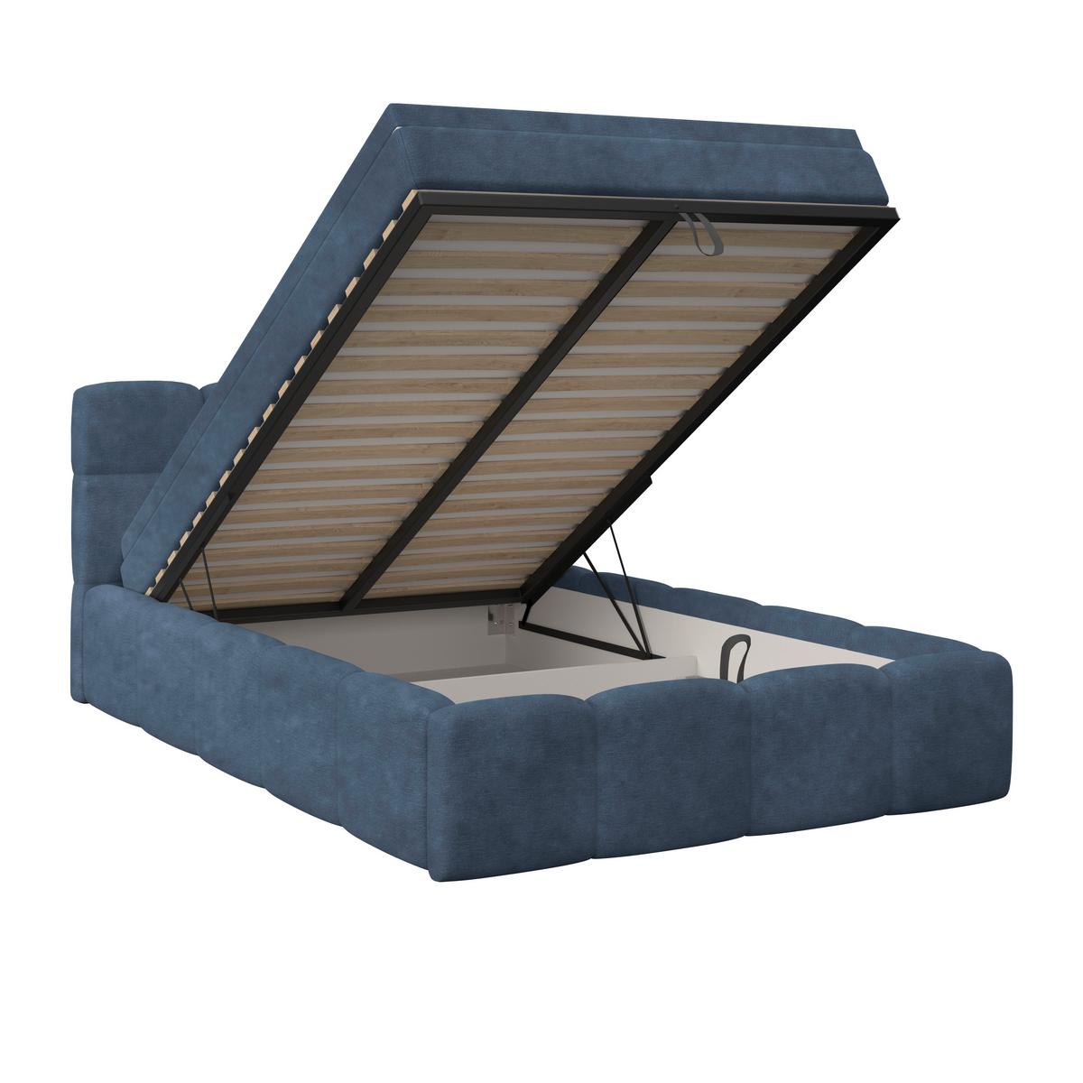 Polsterbett Noe Blau 140x200 cm - Blau/Schwarz, Trend, Textil/Metall (140/200cm)