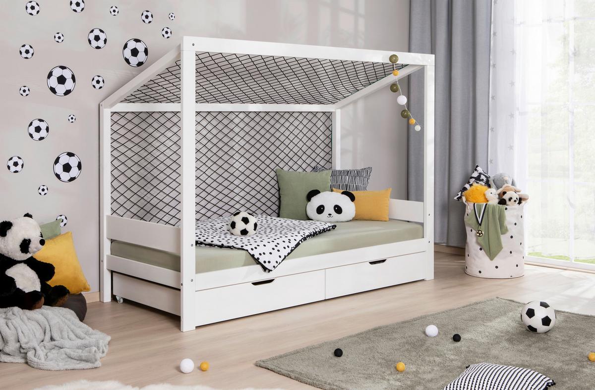 Bodenbett Mit Bettkasten 90x200 Cm Weiß - Weiß/Naturfarben, MODERN, Holz (90/200cm) - MID.YOU