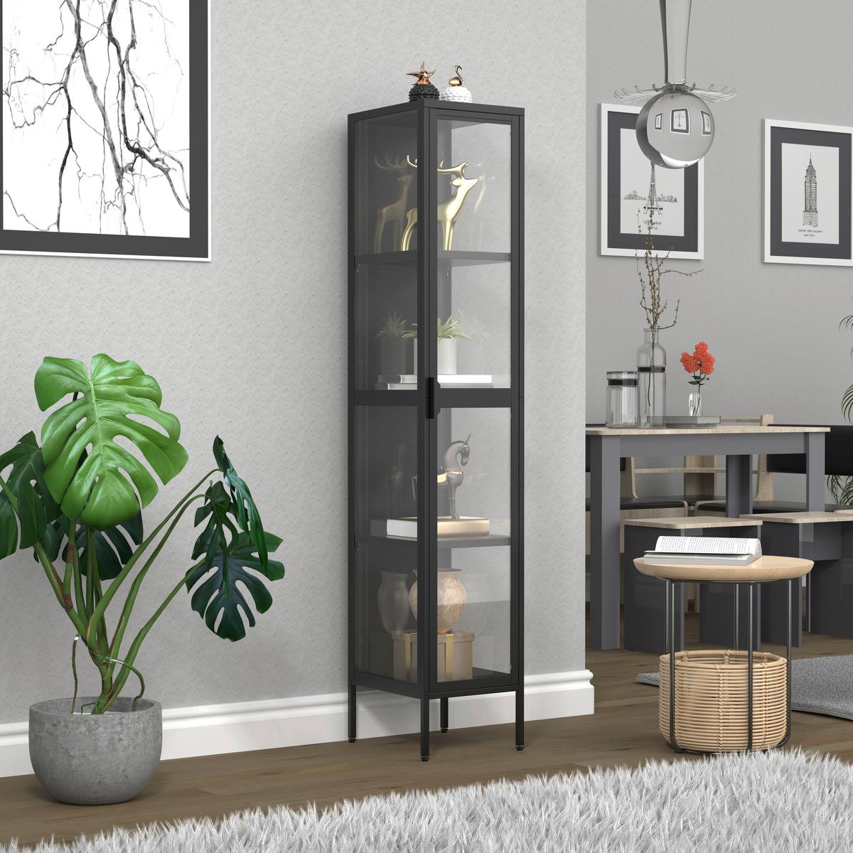 Vitrine Floka Schwarz B: 30 cm - Transparent/Schwarz, Design, Glas/Metall (30/160/35cm) - MID.YOU