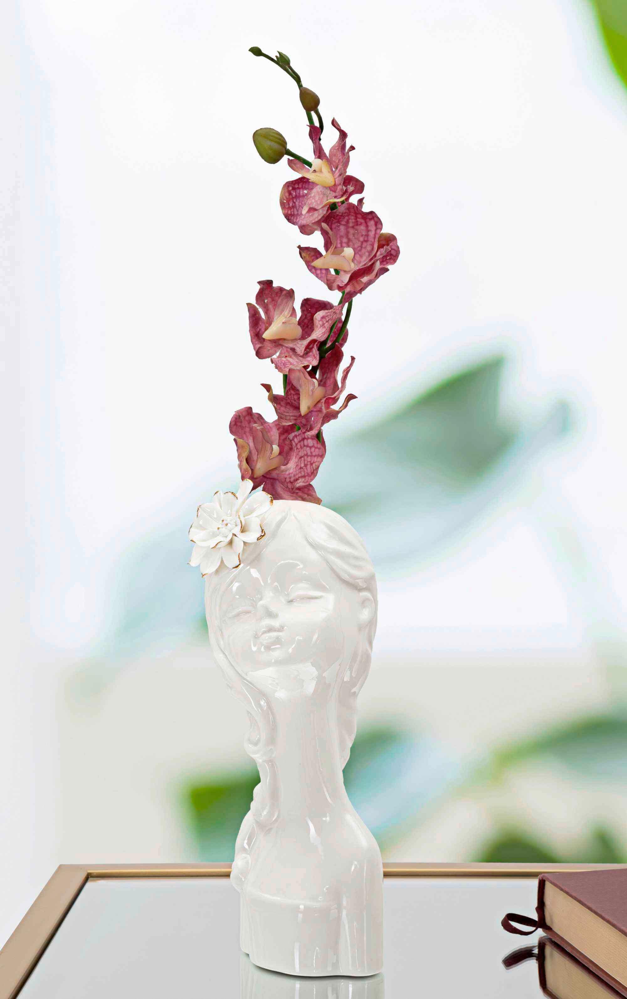 Vase Young Lady Weiß, Goldfarben B: 10,5 Cm - Goldfarben/Weiß, Basics, Keramik (10.5/24.7/10cm)