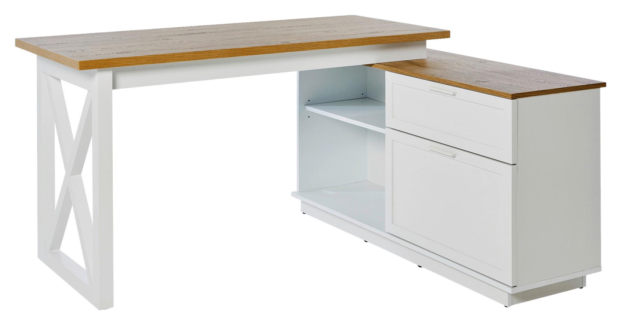 Eckschreibtisch mit Stauraum B 119 cm H 75 cm Chalet - Eichefarben/Weiß, KONVENTIONELL, Holzwerkstoff (150/119/75cm) - Livetastic