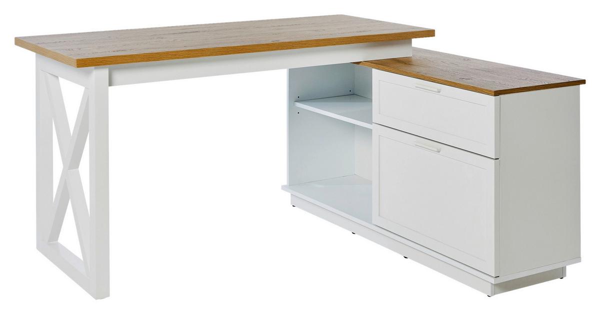 Eckschreibtisch mit Stauraum B 119 cm H 75 cm Chalet - Eichefarben/Weiß, KONVENTIONELL, Holzwerkstoff (150/119/75cm) - Livetastic