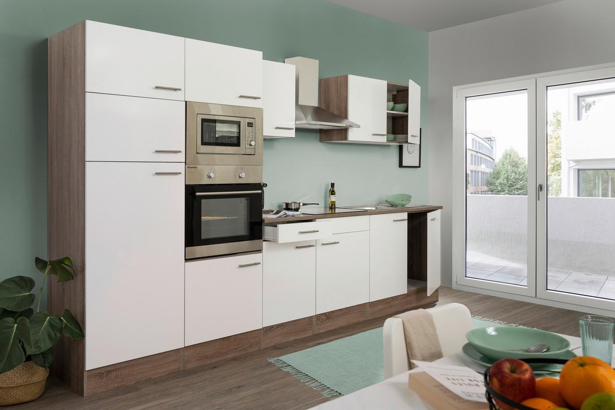 Küchenzeile mit Geräten B: 330 cm Eichefarben/Weiß - Eichefarben/Weiß, MODERN, Holzwerkstoff (330cm) - Respekta