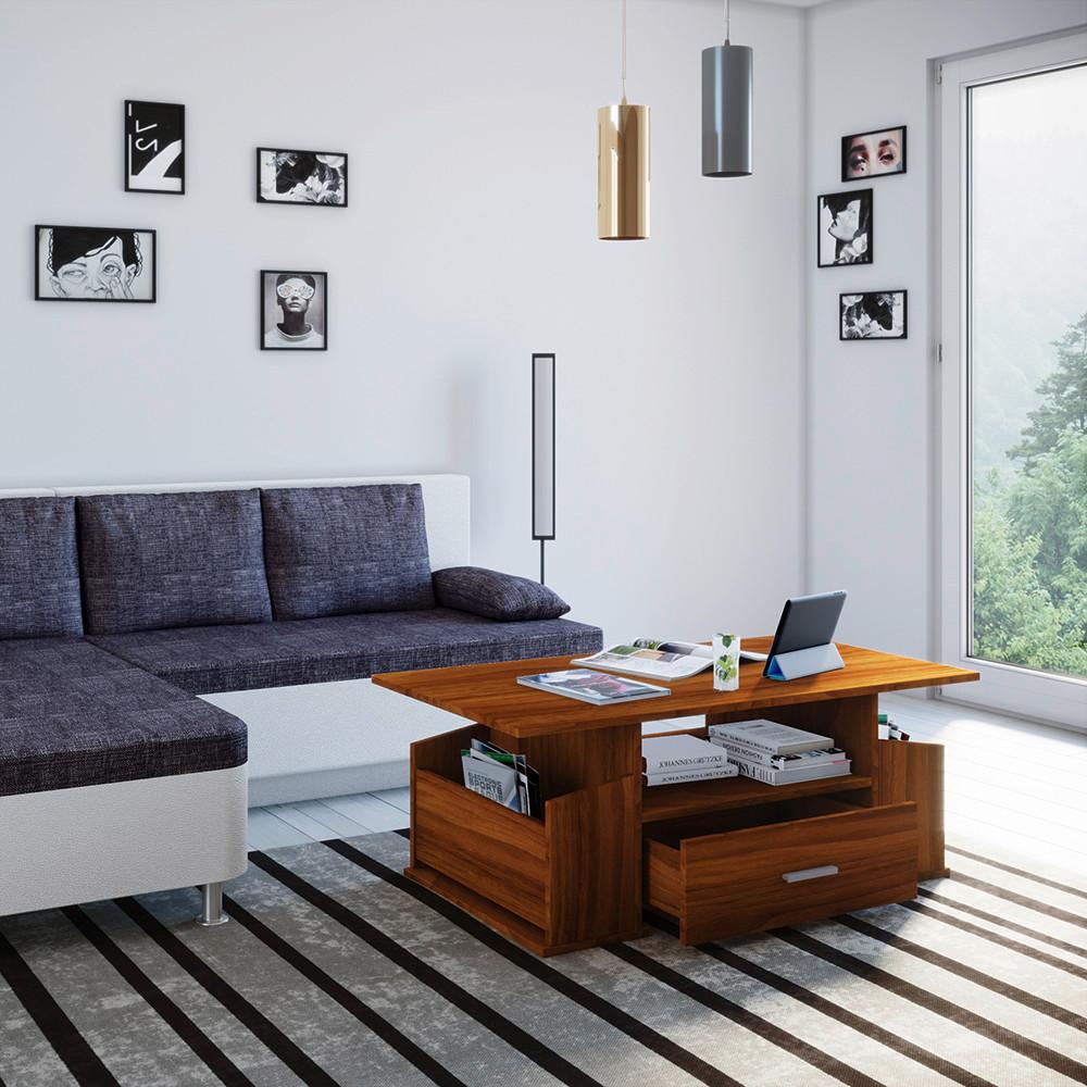 Konferenčný stolík Junata jadro orecha - farba orecha/strieborná, Basics, kompozitné drevo/plast (110/52/44cm) - MID.YOU