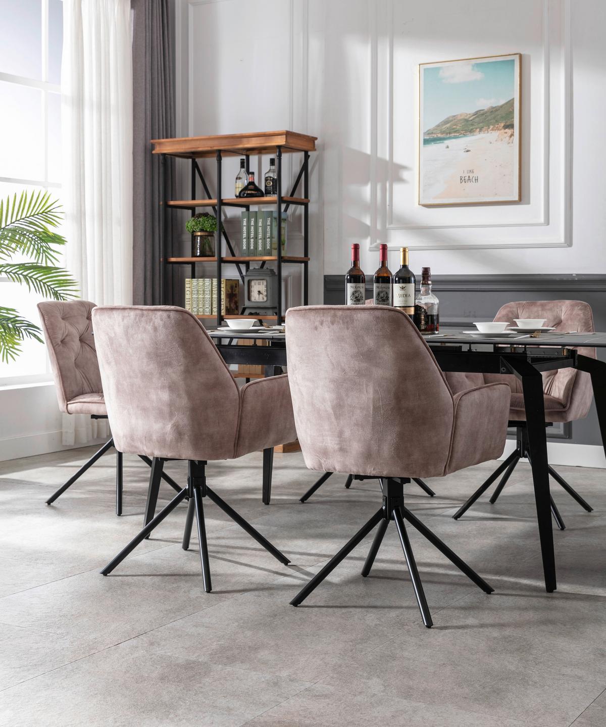 Esszimmerstuhl Sarina Beige/ Schwarz Gepolstert 2-Er Set - Beige/Schwarz, Basics, Textil/Metall (59,9/89/62cm) - MID.YOU