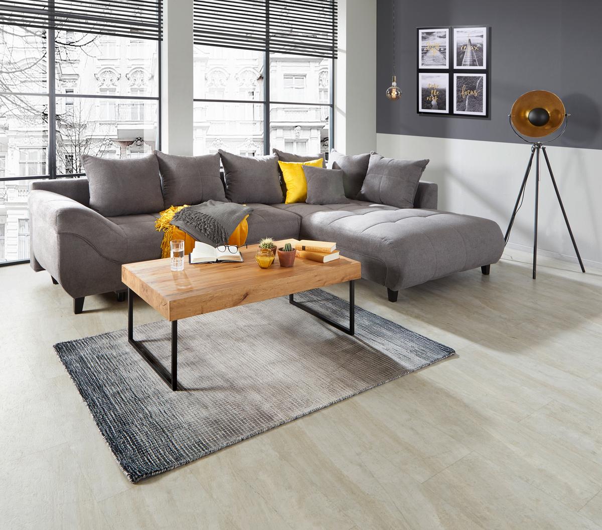 Rohová sedačka MENDOZA, pravá, sivá - čierna/sivá, Design, drevo/textil (309/197cm) - Ondega