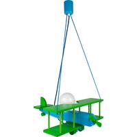 Kinderhängeleuchte Flugzeug H: 75 cm 1-Flammig - Blau/Grün, KONVENTIONELL, Holz (42/45/75cm)