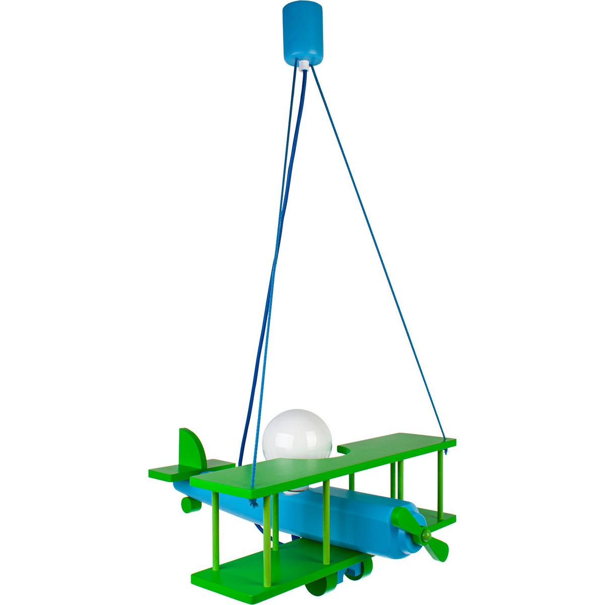 Kinderhängeleuchte Flugzeug H: 75 cm 1-Flammig - Blau/Grün, KONVENTIONELL, Holz (42/45/75cm)