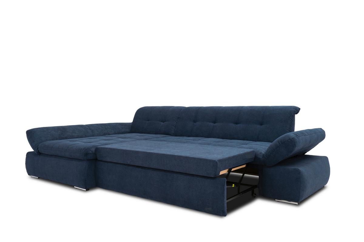 Ecksofa Mit Schlaffunktion Moric Dunkelblau Mikrofaser - Chromfarben/Dunkelblau, KONVENTIONELL, Textil (172/300cm) - MID.YOU