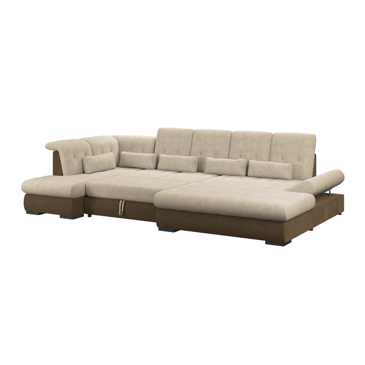 Wohnlandschaft Madera Mit Schlaffunktion Creme - Hellbraun/Creme, KONVENTIONELL, Kunststoff/Textil (212/358/190cm)