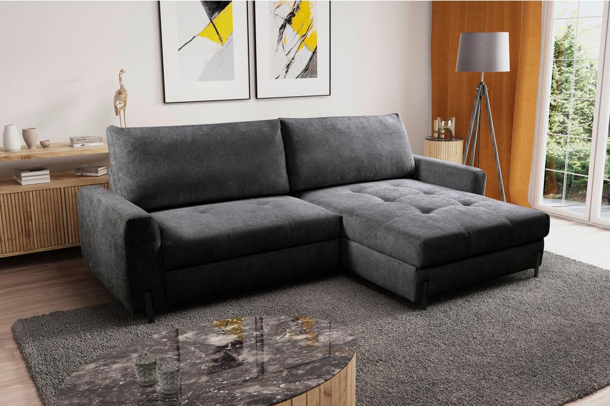 Ecksofa Naomi Anthrazit/Schwarz, 265 cm - Anthrazit/Schwarz, Design, Textil (265/162cm) - MID.YOU